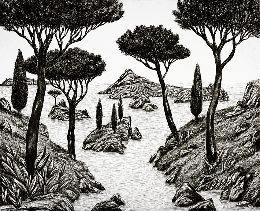 Pangaud peint l’infini, l’éternel, le paysage infini dans l’espace et le temps, la végétation traduit notre vie, la mer le mouvement, les arbres vivent leur liberté. Pangaud paints the infinite, the eternal, the infinite landscape in space and time, the vegetation translates our life, the sea the movement, the trees live their freedom. Pangaud pinta el infinito, el eterno, el paisaje infinito en el espacio y el tiempo, la vegetación traduce nuestra vida, el mar el movimiento, los árboles viven su libertad. Pangaud malt die Unendlichkeit, die Ewigkeit, die unendliche Landschaft in Raum und Zeit, die Vegetation übersetzt unser Leben, das Meer die Bewegung, die Bäume leben ihre Freiheit.Pangaud は無限、永遠、宇宙および時間の無限の景色を塗る、植物は私達の生命を翻訳する、海動き、木は自由住んでいる。