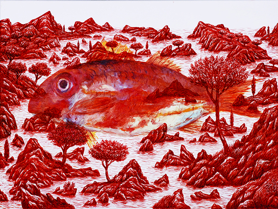 Pangaud, peintre et dessinateur français peint la réalité et l’imaginaire. Le rouget est peint en nature morte, peinture réalisé sur le motif. French artist painter, Pangaud is always ENSAD Paris professor. Il peint le temps, l'infini, l'espace, un regard sur notre monde.