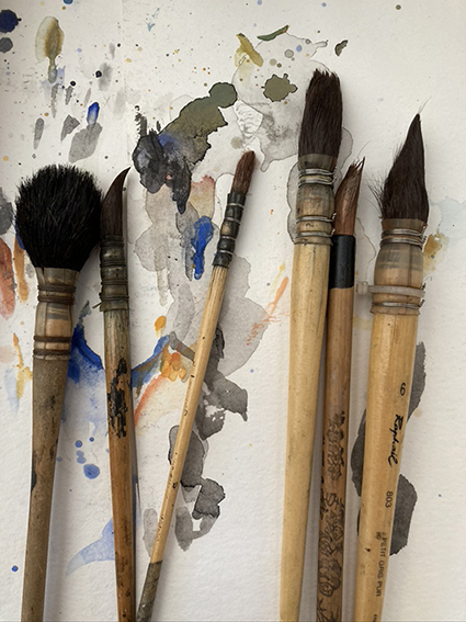 pinceaux pour aquarelle et encre de Xavier Pangaud, artiste peintre, dessin et croquis aquarellés